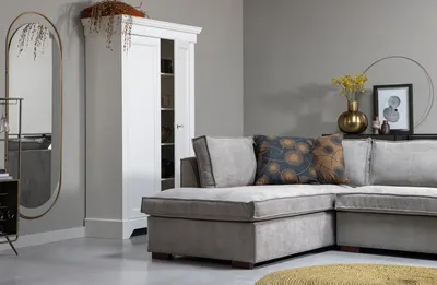 WOOOD hoekbank Thomas ribstof Rechts - vergrijsd groen