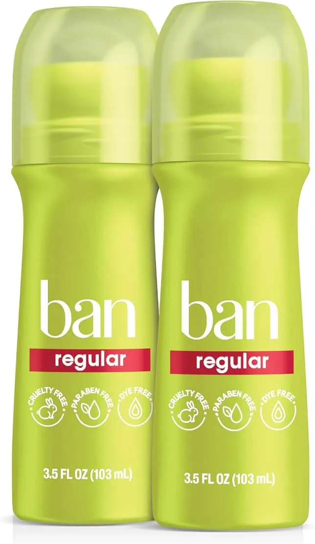 Ban Invisible Roll-On Antiperspirant Deodorant, Regular Scent, 3.5 oz, 2pk | 24-Hour Sweat & Odor Protection, Roll-On Antiperspirant for Women a…