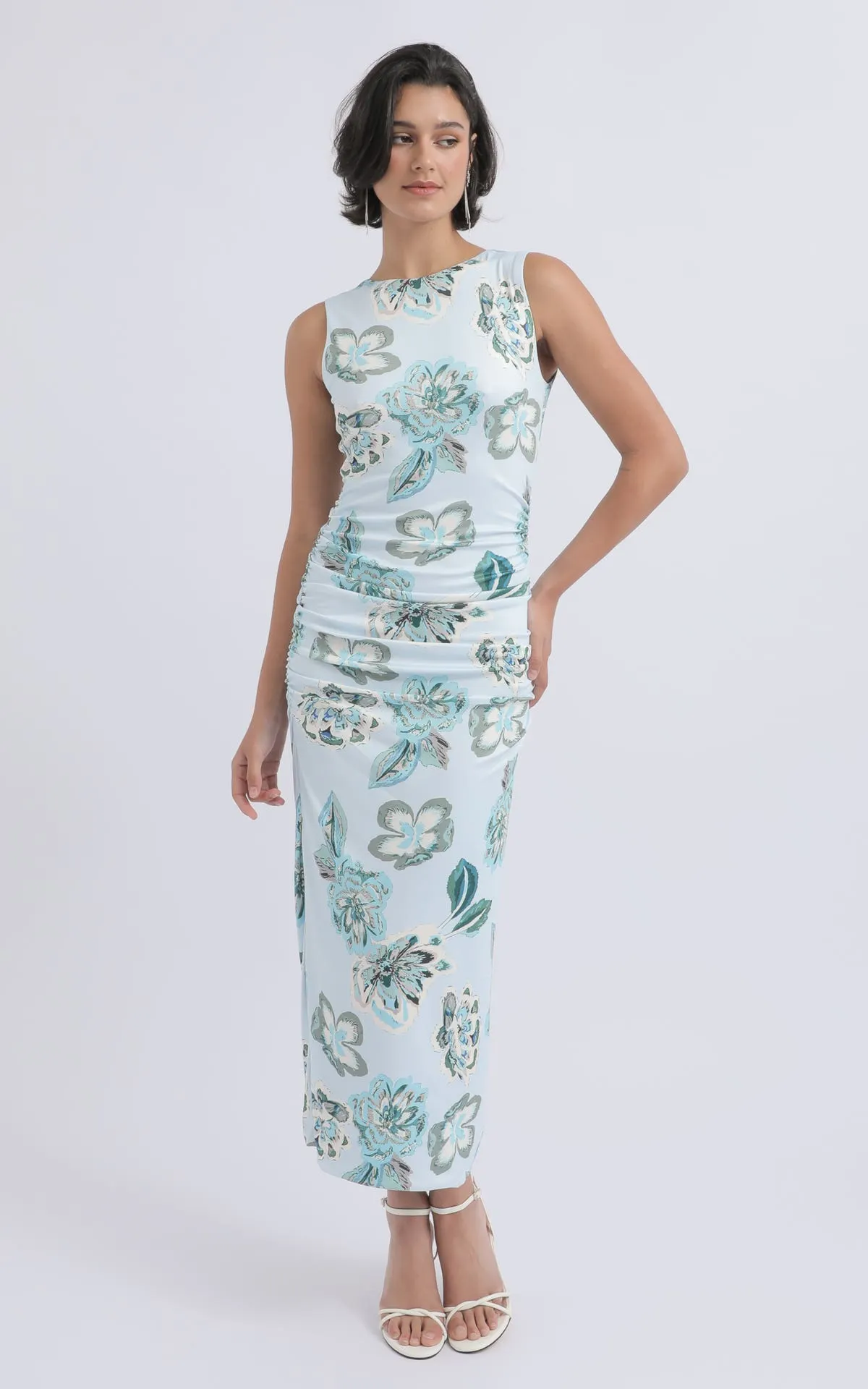 Printed Jersey Ruched Maxi