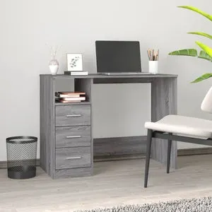 Escritorio con cajones, gris Sonoma, 102x50x76 cm, madera de ingeniería.