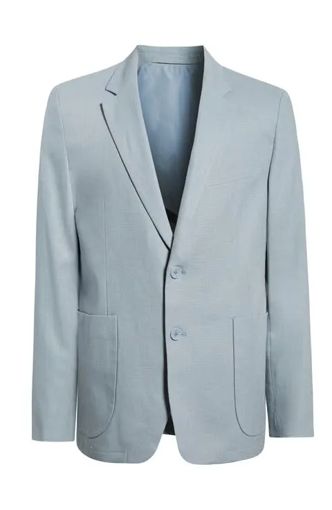 Light Blue Tailored Cotton & Linen Suit Jacket