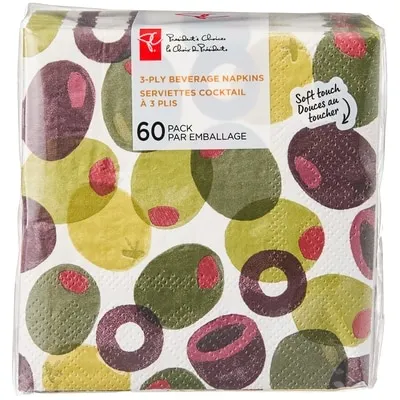 3 Ply Beverage Napkins 60 Pack - Olives