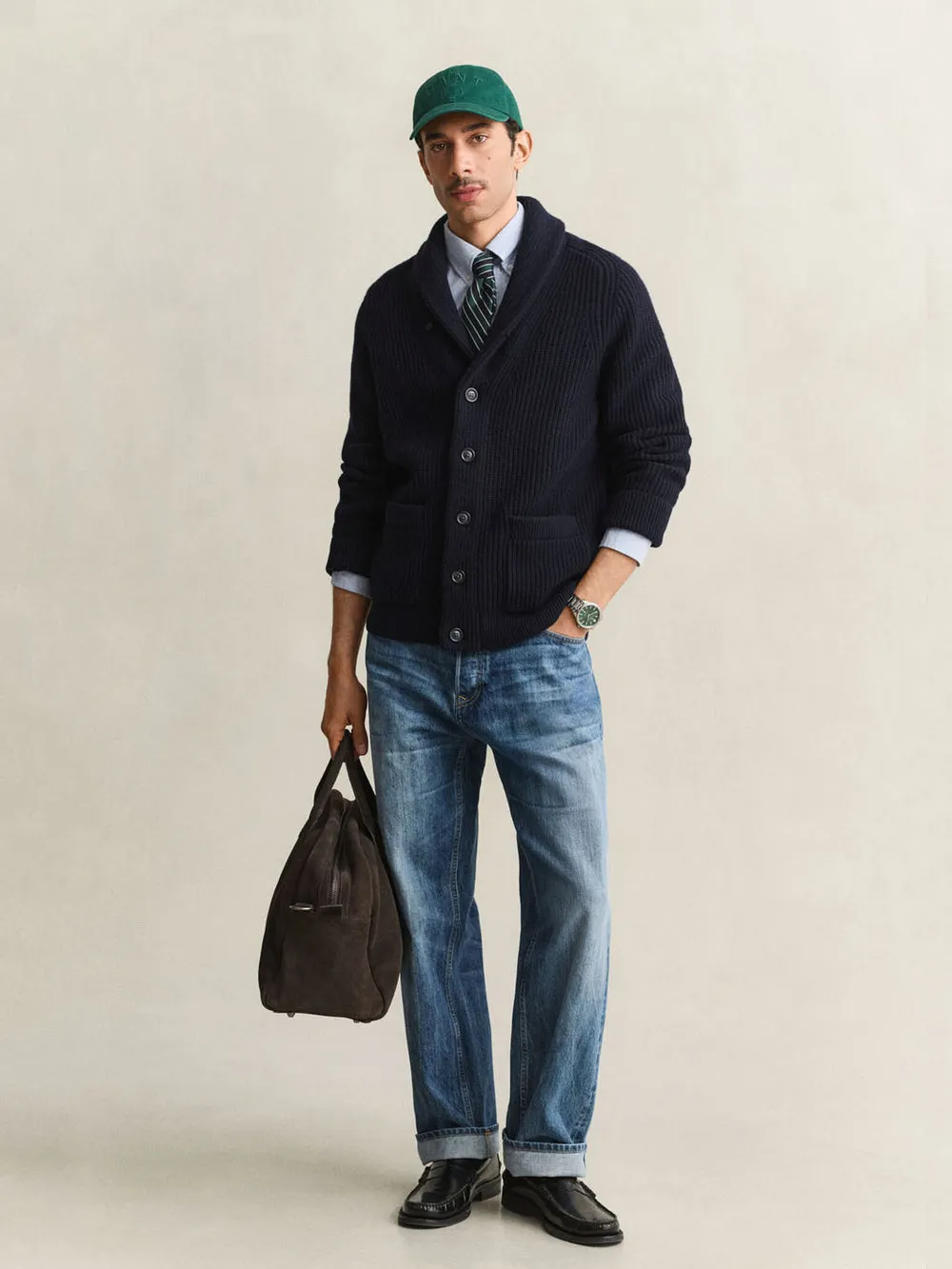 Ribbed Wool Blend Shawl Cardigan