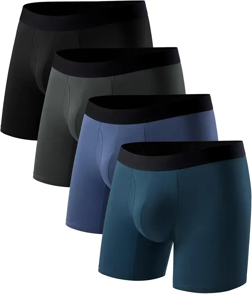 Men's Boxer Briefs — Soft and Breathable Cotton Underwear Moisture-Wicking Comfort Underpants 4-Pack