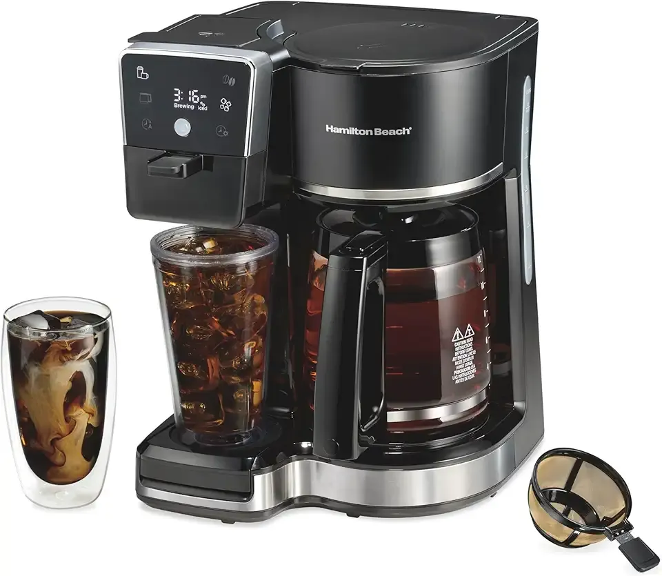 Hamilton Beach 2-Way 12 Cup Programmable Drip Hot and Iced Coffee Maker & Single Serve Coffee Machine, Glass Carafe, Auto Pause and Pour, Black (47500J)