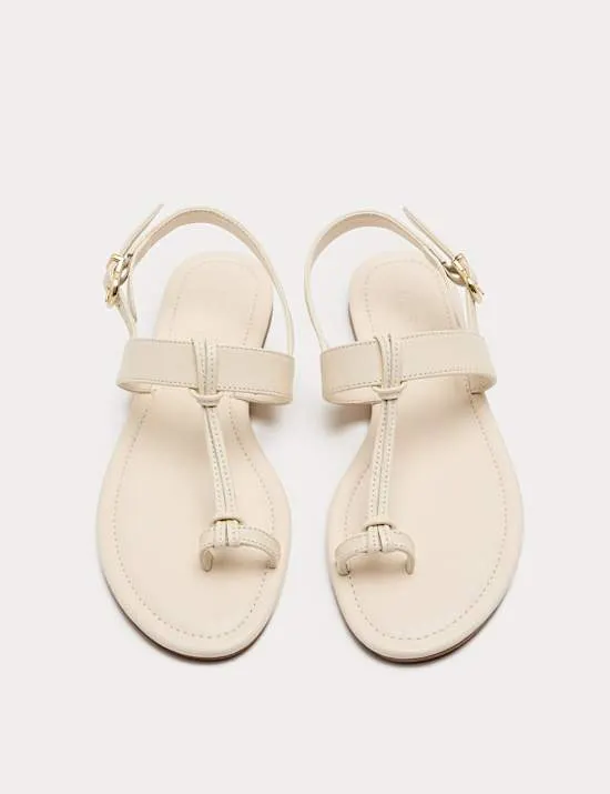 Leather Ankle Strap Flat Toe Loop Sandals