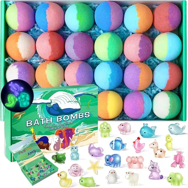 Bath Bombs for Kids with Toys Inside - 24 Pack Kid Bath Bombs with Glow in The Dark Surprise Toys Inside, Fizzy Bath Bomb Advent Calendar, Stocki…