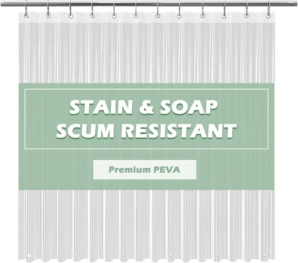 EHZNZIE Clear Shower Curtain Liner Light Weight PEVA, Shower Liner 72x72 Inches, Waterproof, No Chemical Smell with 12 Rust Proof Metal Grommets Holes for Bathroom Shower Curtain