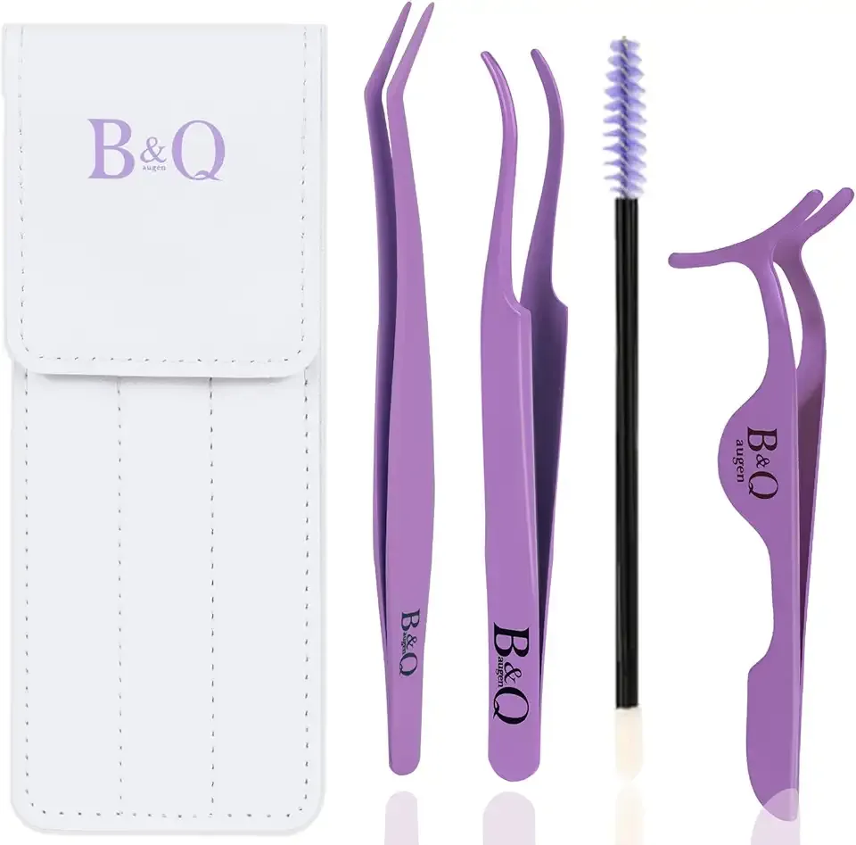 B&Q Eyelash Applicator Tool 3 PCS Lash Applicator Tool Kit Lash Tweezers for Eyelash Extensions Application Tool and Removal （Purple,3 PCS）