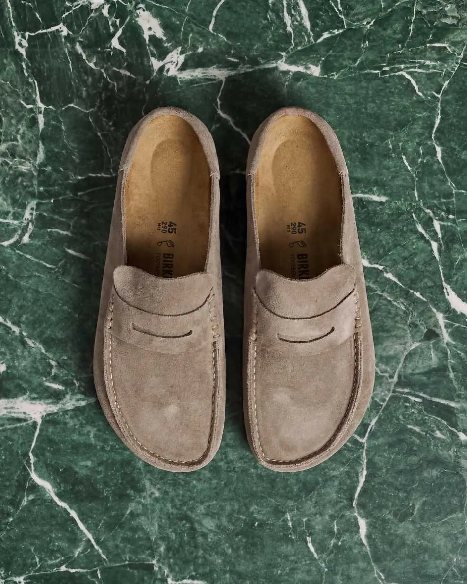 Birkenstock Unisex Naples wrapped loafer in taupe suede