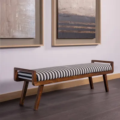 Valo bankje hout bruin met streepstof zwart/wit