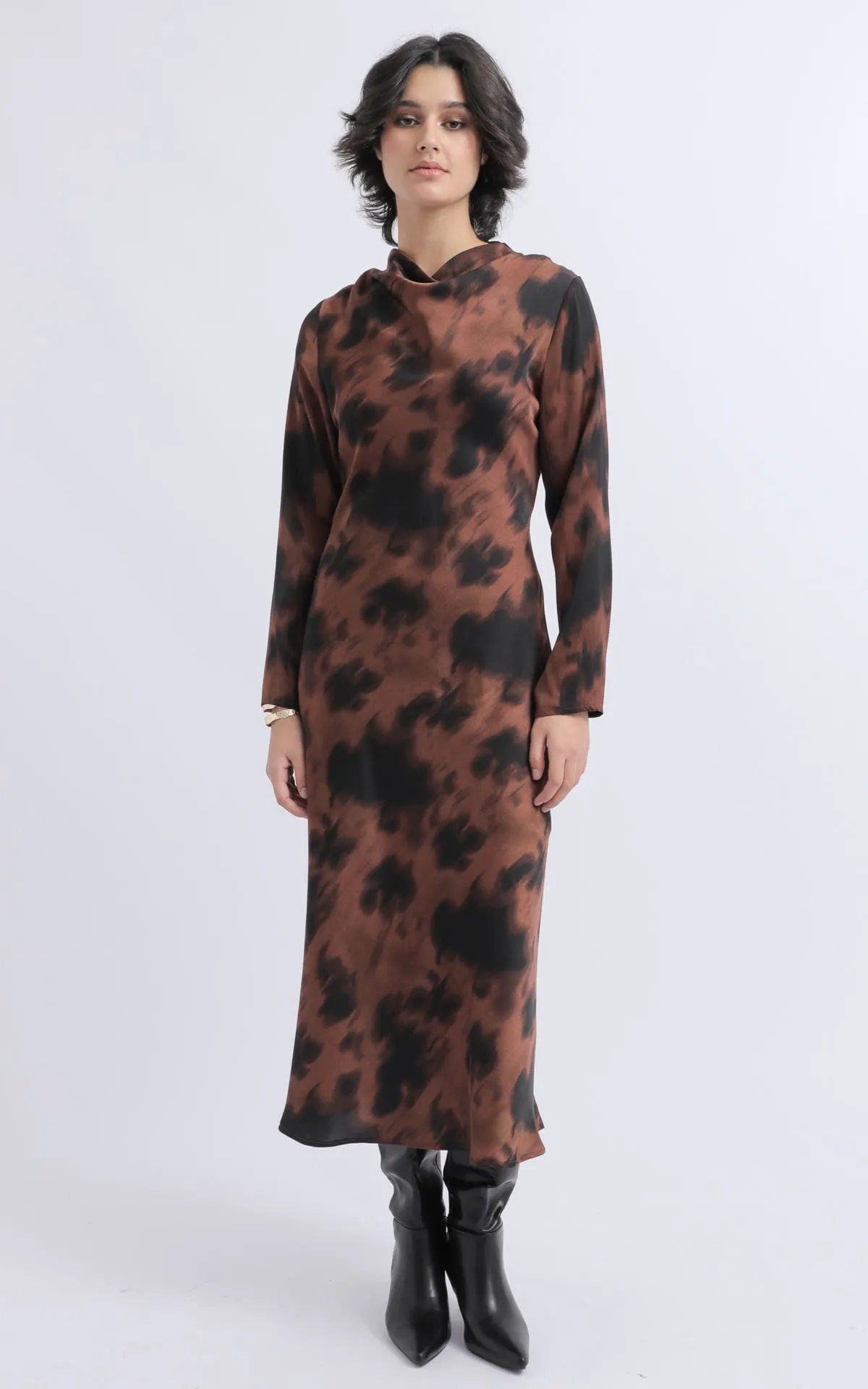 Satin High Neck LS Dress