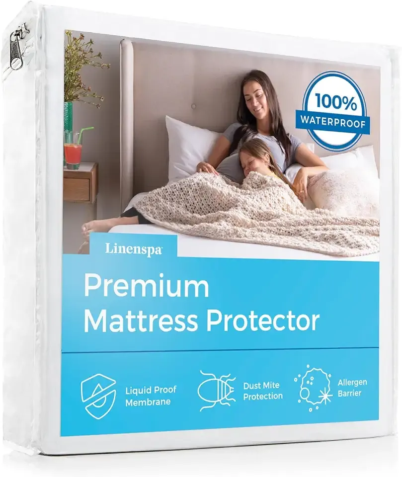 Waterproof Mattress Protector, Queen Size – Fitted Sheet Style, Breathable, Machine Washable & Dryer Safe, White