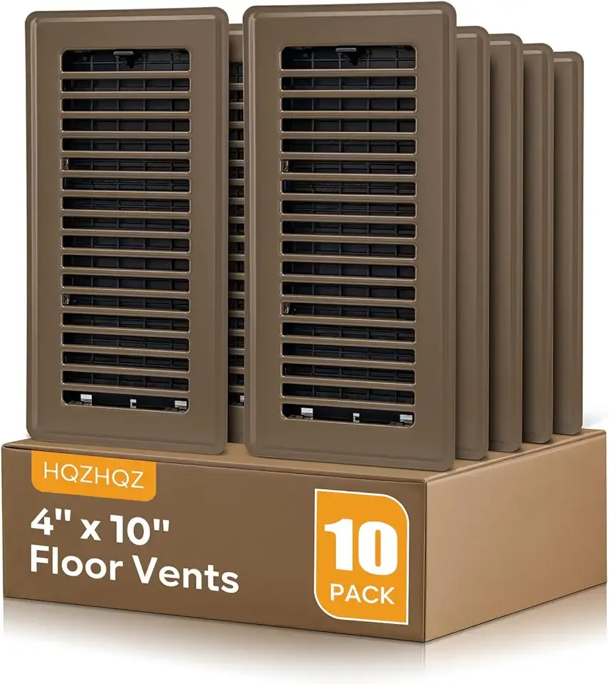 Floor Register 4x10, Floor Vent Covers, Heavy Duty Steel Walkable Floor Vents, for Sidewall and Floor, Brown 10 Pack