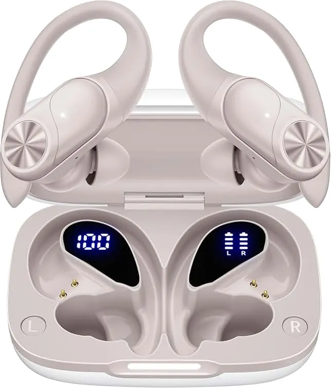 PocBuds Bluetooth Headphones Wireless Earbuds 80hrs Playtime Wireless Charging Case Digital Display Sport Ear Buds with Earhoo…