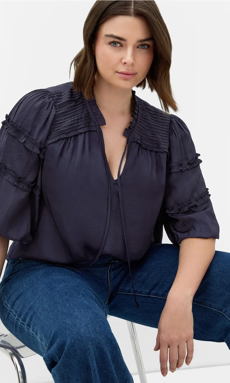 Drama Queen Elbow Sleeve Shirt - navy