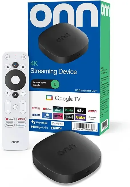 onn 4K Streaming Device, Google TV - Fast Streaming, Ultra HD, 8GB Storage, 2GB RAM, Remote with Voice Control