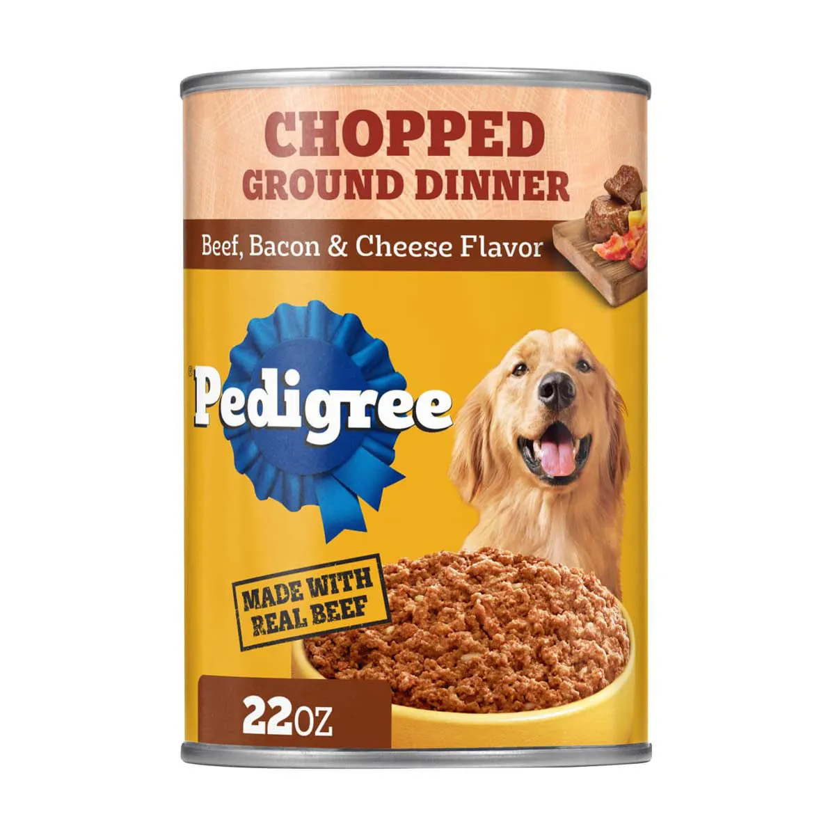 Pedigree Chopped Ground Dinner Adult Wet Dog Food Beef Bacon & Cheese Flavor, 22 oz. Can