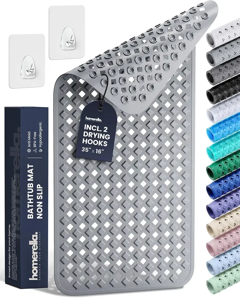 homerella Bathtub Mat Non Slip 35x16 Shower Mat Non Slip Anti Mold BPA Free | Mildew Resistant, Machine Washable, Extra Long Tub Mat, Shower Mats for Inside Shower, Bath Mat for Tub Non Slip EU Certified