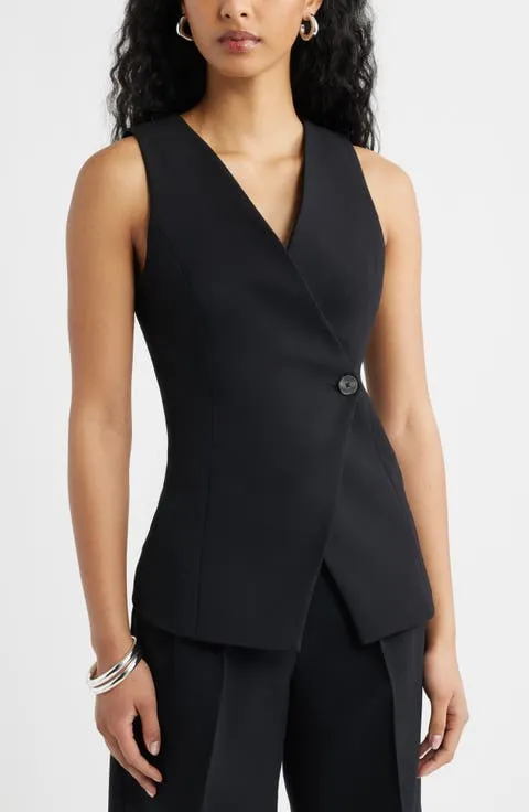 Open Edit Icon Twill Asymmetric Button Vest