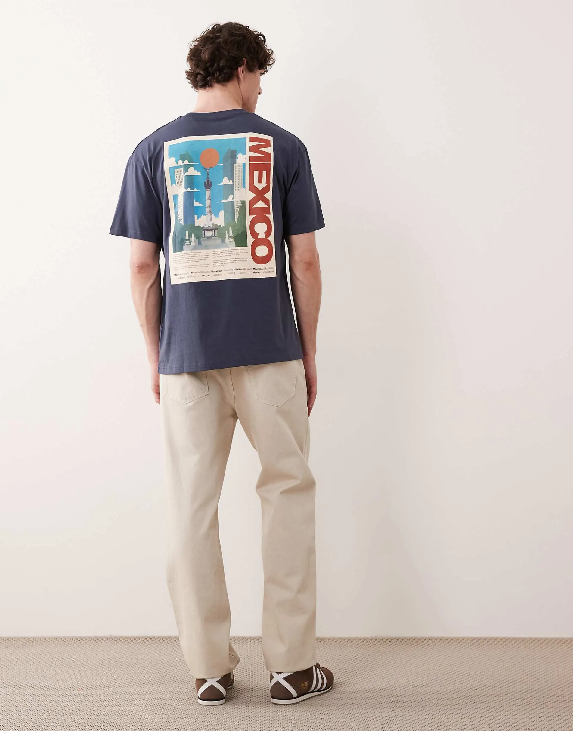 Jack & Jones Mexico postcard backprint t-shirt in navy