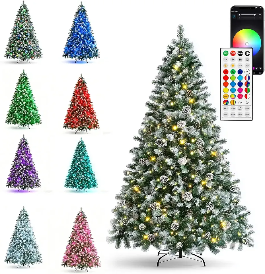 Dazzle Bright 6 FT Pre-lit Christmas Trees, Christmas Tree with 300LED Smart RGB Lights, Remote & App Controlled, Xmas Decorations with 900 Branch Tips 62 Pinecone for Indoor/Outdoor Decor