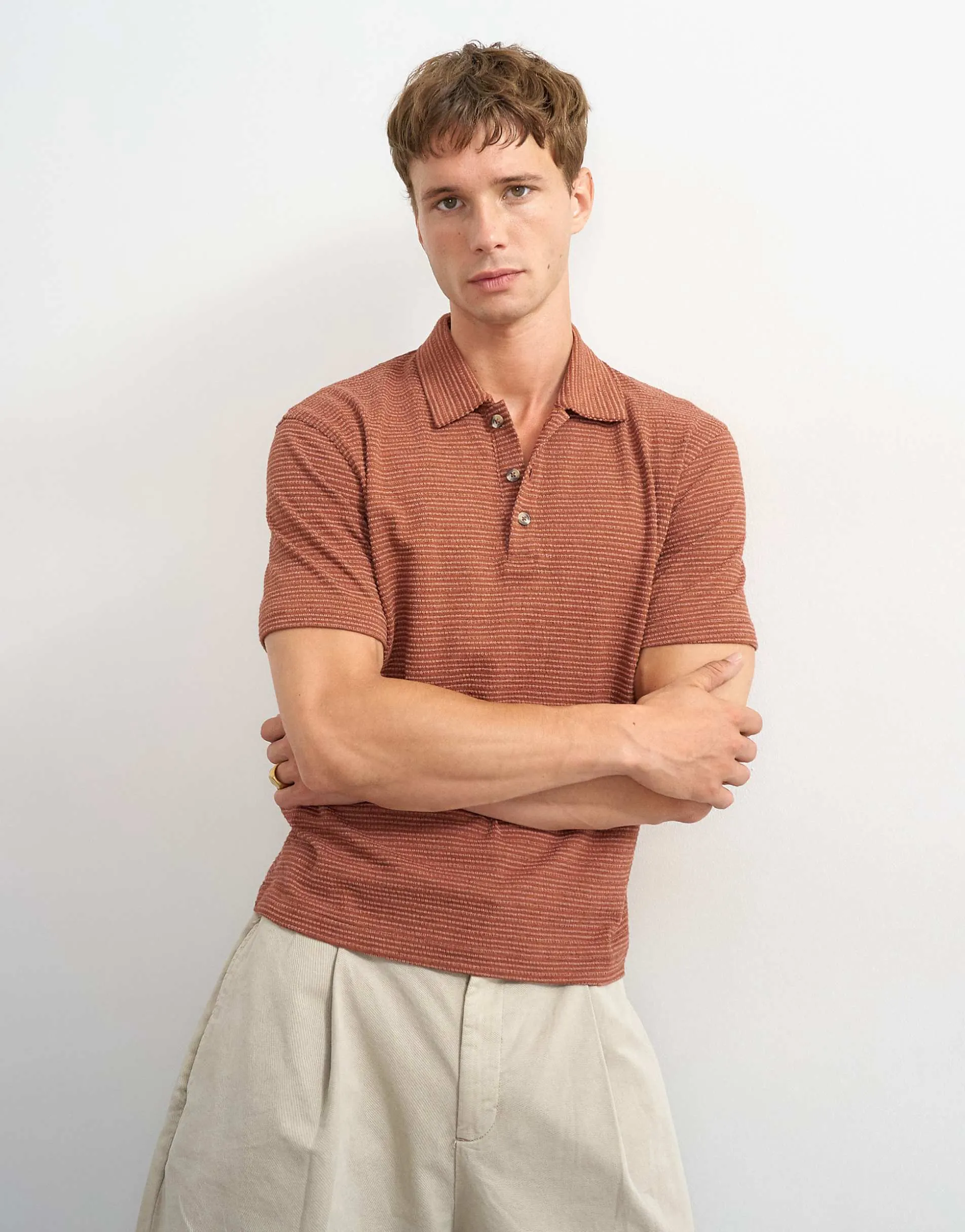 Topman classic fit textured polo in burnt orange