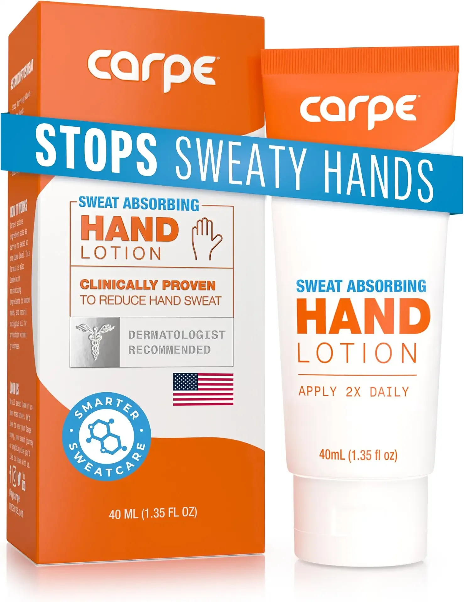 Carpe Sweat Absorbing Hand Lotion, A dermatologist-recommended smooth lotion that helps stop hand sweat, Great for hyperhidrosis (Original Eucalyptus)