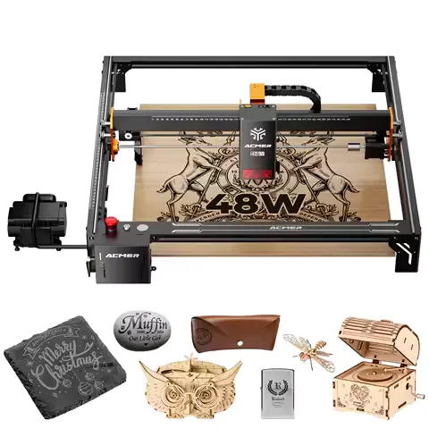 ACMER S2 Pro 36W/48W 24000mm/min Laser Engraver CNC Cutting Machine Double Axis Guide Rail Support APP With 30l Air Pump Kit