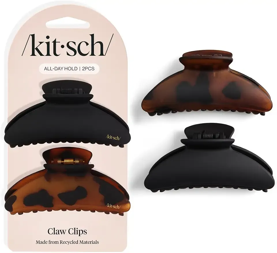 Kitsch Medium Hair Clips for Women, Strong Hold, Recycled Plastic Claw Clips for Thick Hair | Great for Updo, Half Up Hairstyle - 2pcs, Black and Tort