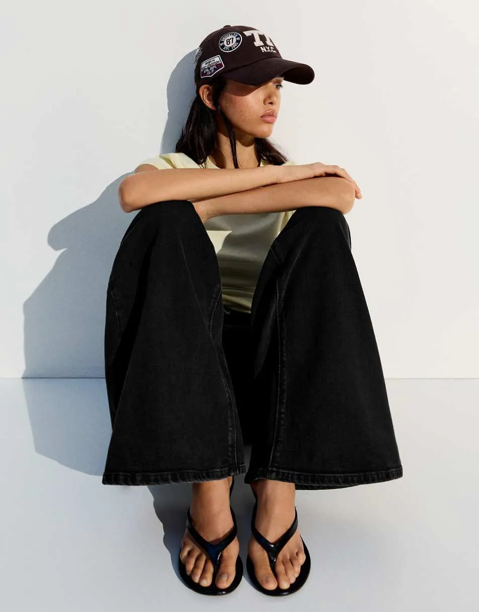 Bershka High-waist wide-leg jeans in black