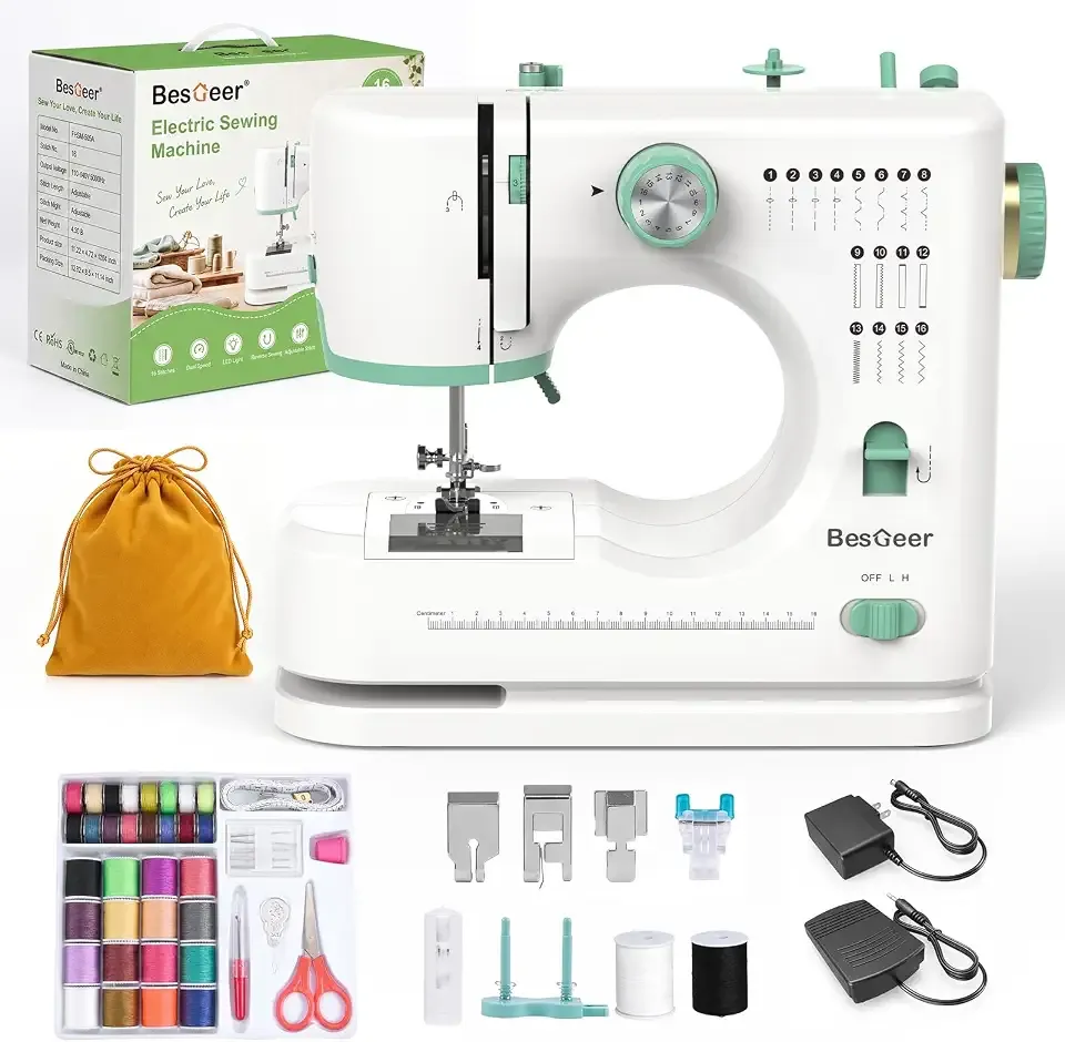 BESGEER Portable Sewing Machine for Beginner,16 Stitches and 42-Threads Kit