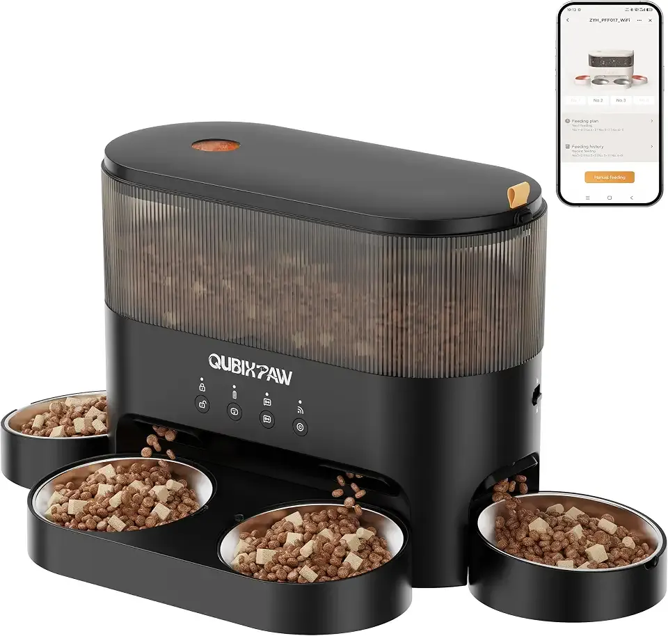 Automatic Cat Feeder for Multi Cats with 4 Stainless Steel Bowls
