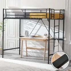 VINGLI Twin Loft Bed with Stairs Metal Single Loft Bunk Bed with Safety Guard Rails ...