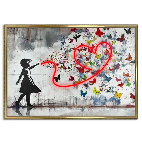 LED-Bild BUTTERFLY GIRL HEART - gerahmt - Timer - 100x70 cm