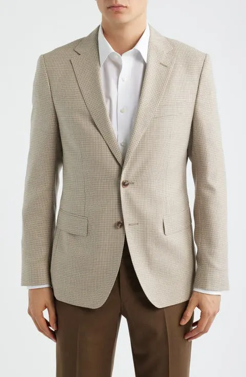 Hutson Slim Fit Tan Houndstooth Check Virgin Wool Sport Coat