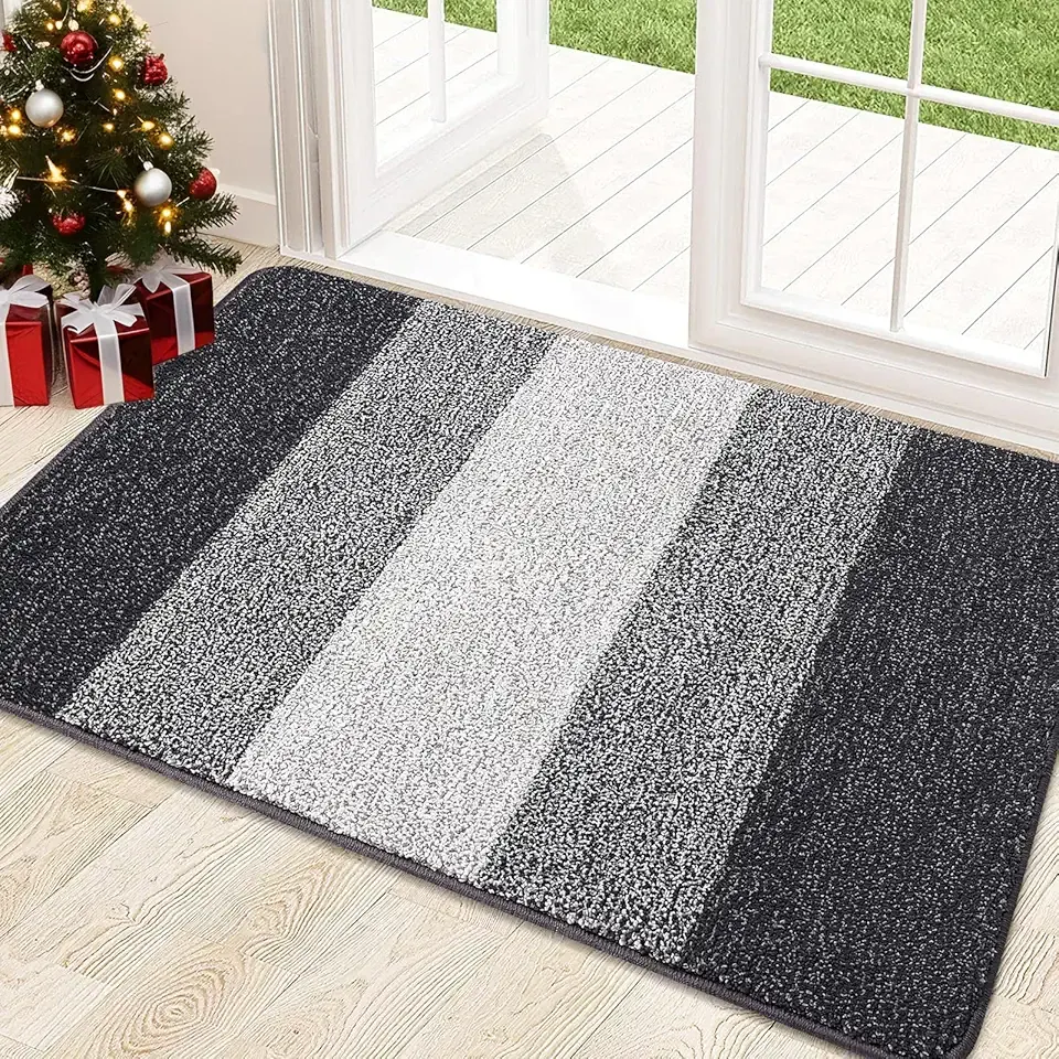 Kitinjoy Indoor Outdoor Door Mat, 32x20 Non-Slip Absorbent Dirt Trapper, Low-Profile Washable Inside Entrance Front Floor Mat, Sturdy Soft Entry Doormats for Entryway, Grey