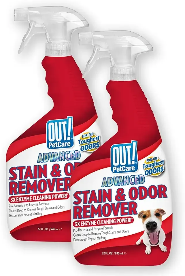 OUT! PetCare Pet Odor & Stain Remover Spray, Carpet & Floor Cleaner, Deodorizer for Dogs & Cats, Made in USA, 32 fl oz (2 Pack)