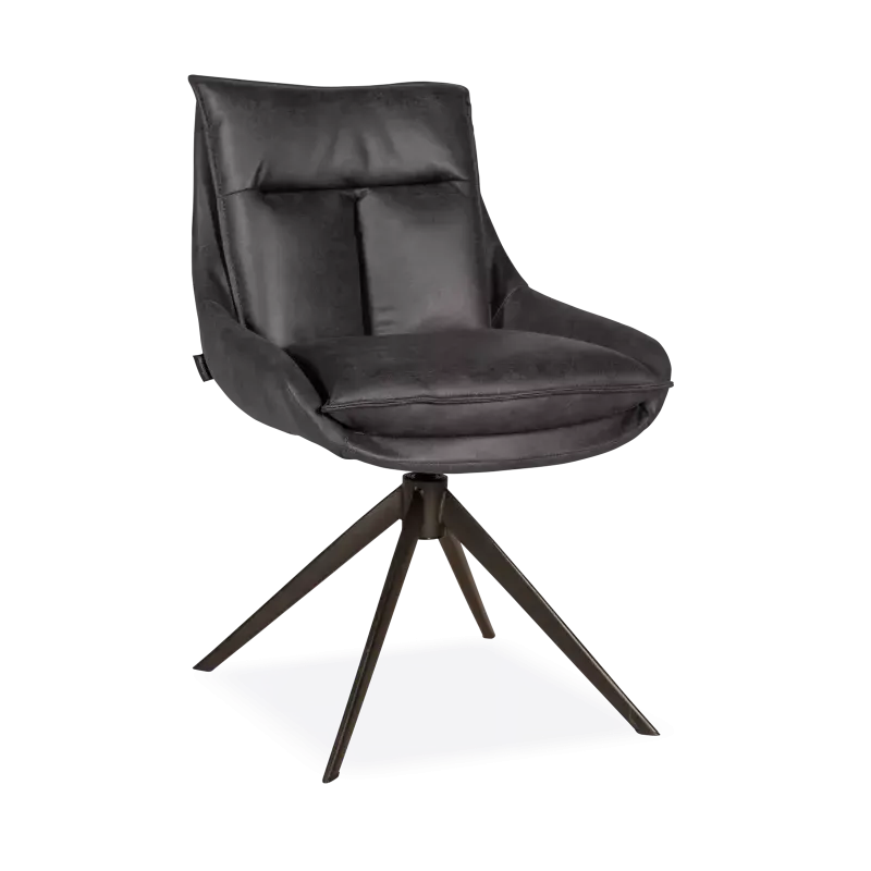 Eetkamerstoel Kenzo - draaibaar - microleder Oxx Antraciet - pocketvering - poot zwart
