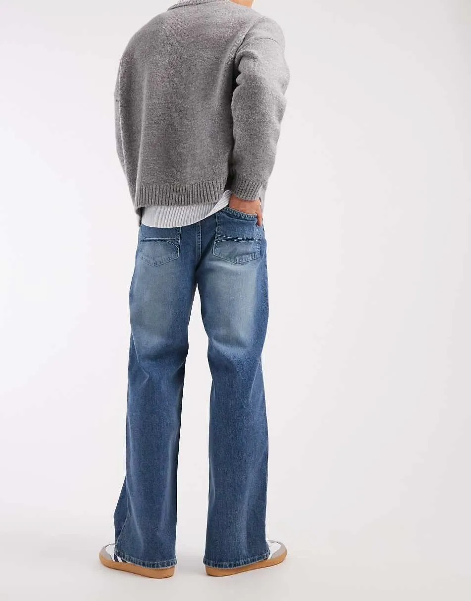 Hollister super baggy 5 pocket jeans in tinted dark blue wash
