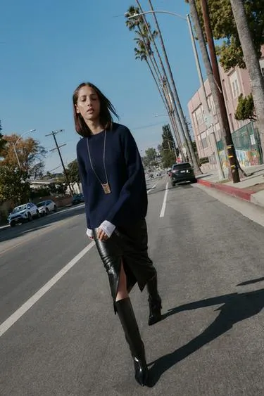 FAUX LEATHER MIDI SKIRT