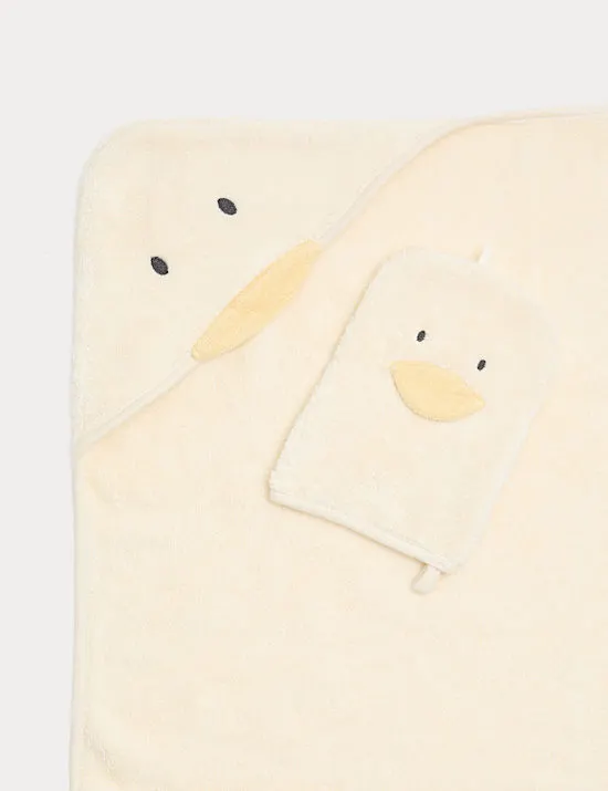 Set mit Handtuch und Waschhandschuh aus reiner Baumwolle