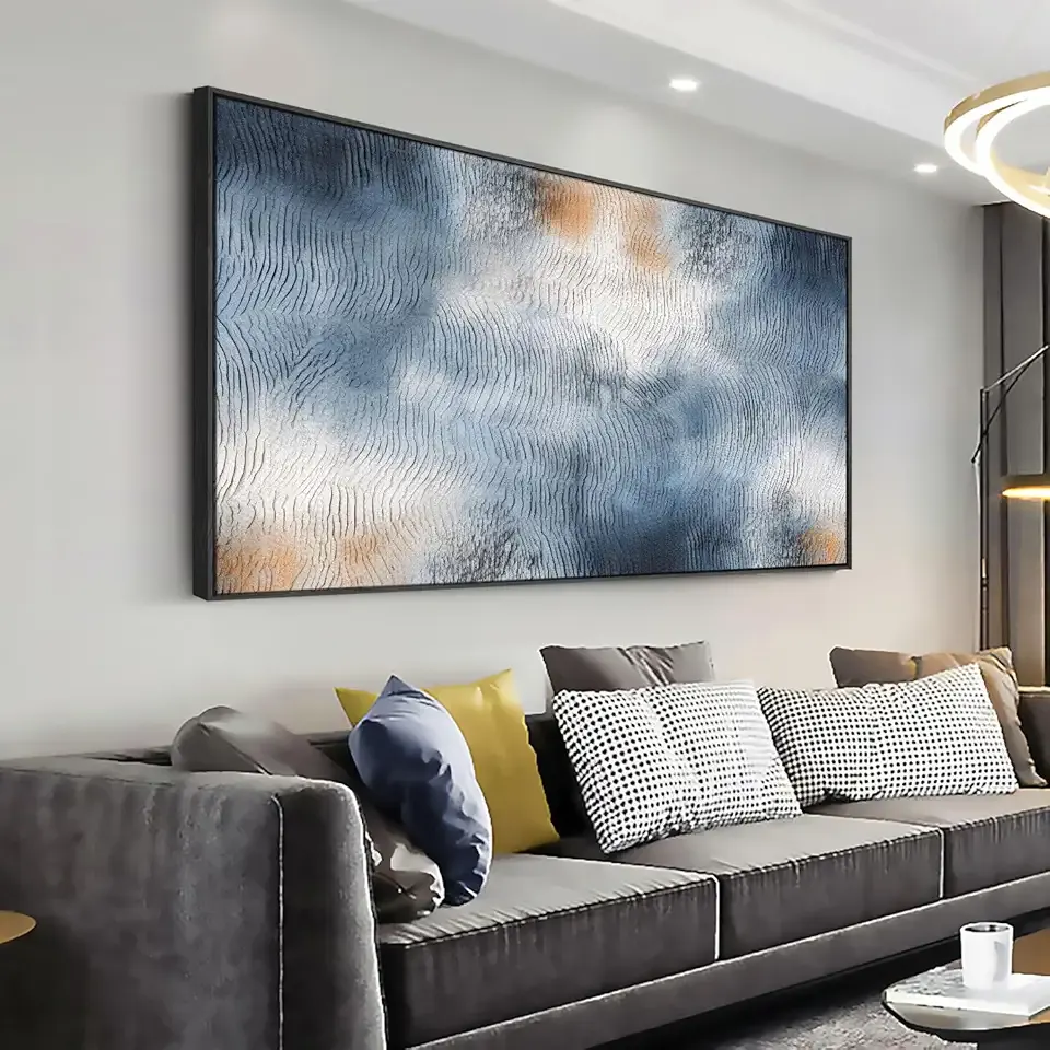 youkuart Wall Art Water Inspired Ripple Abstract Wall Decor Blue Orangen Modern Artwork for Living Room Bedroom Dining Room Home Office Decor Large Framed Ready to Hang 30"x60"