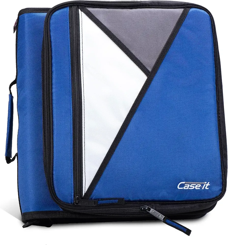 Case-it Zipper Binder | 2-Inch O-Rings | 400-Sheet | LT-007 Midnight Blue | Universal, 13-Inch Laptop/Tablet Padded Pocket, Multiple Storage Pockets, Shoulder Strap, School & Office Organizer