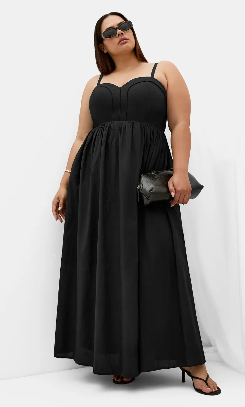Positano Strappy Cotton Maxi Dress - black