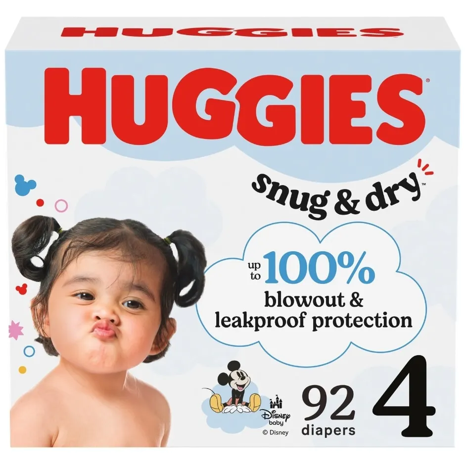 Huggies Snug & Dry Baby Diapers, Size 4 (22-37 lbs), 92 Ct