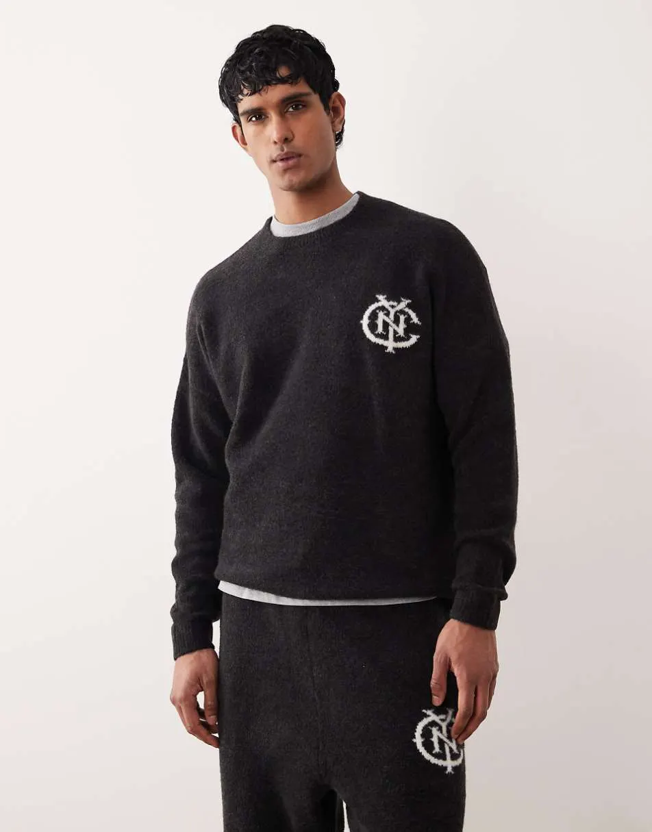 ASOS DESIGN oversized co-ord knitted jumper with NYC chest logo in washed black