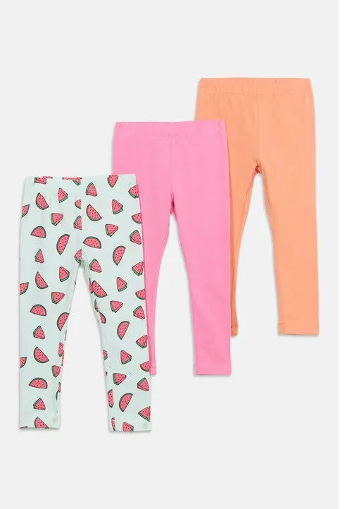 3 PACK TODDLER LEGGINGS - Leggings - pink/orange/turquoise