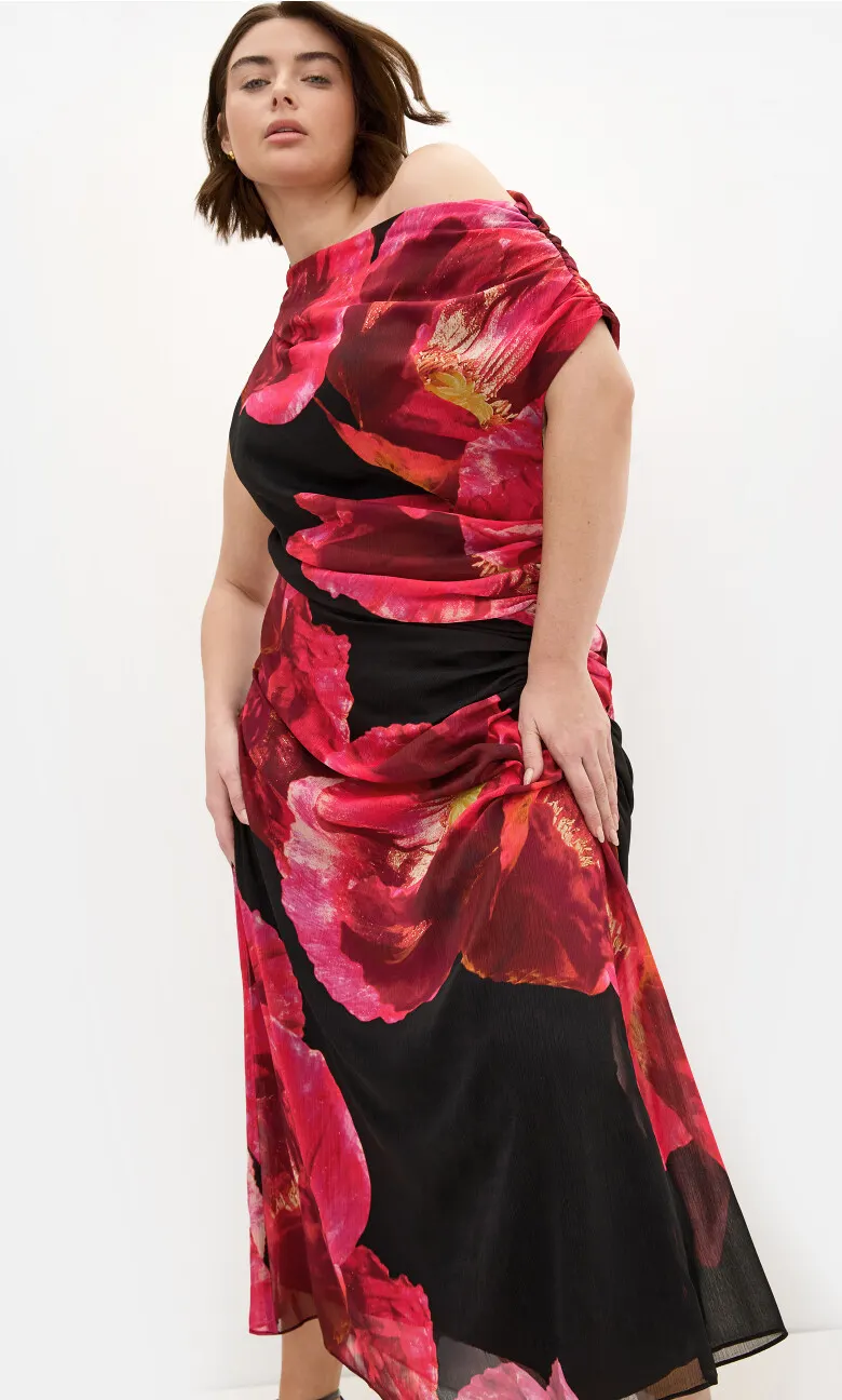 Vivid Print Maxi Dress - black