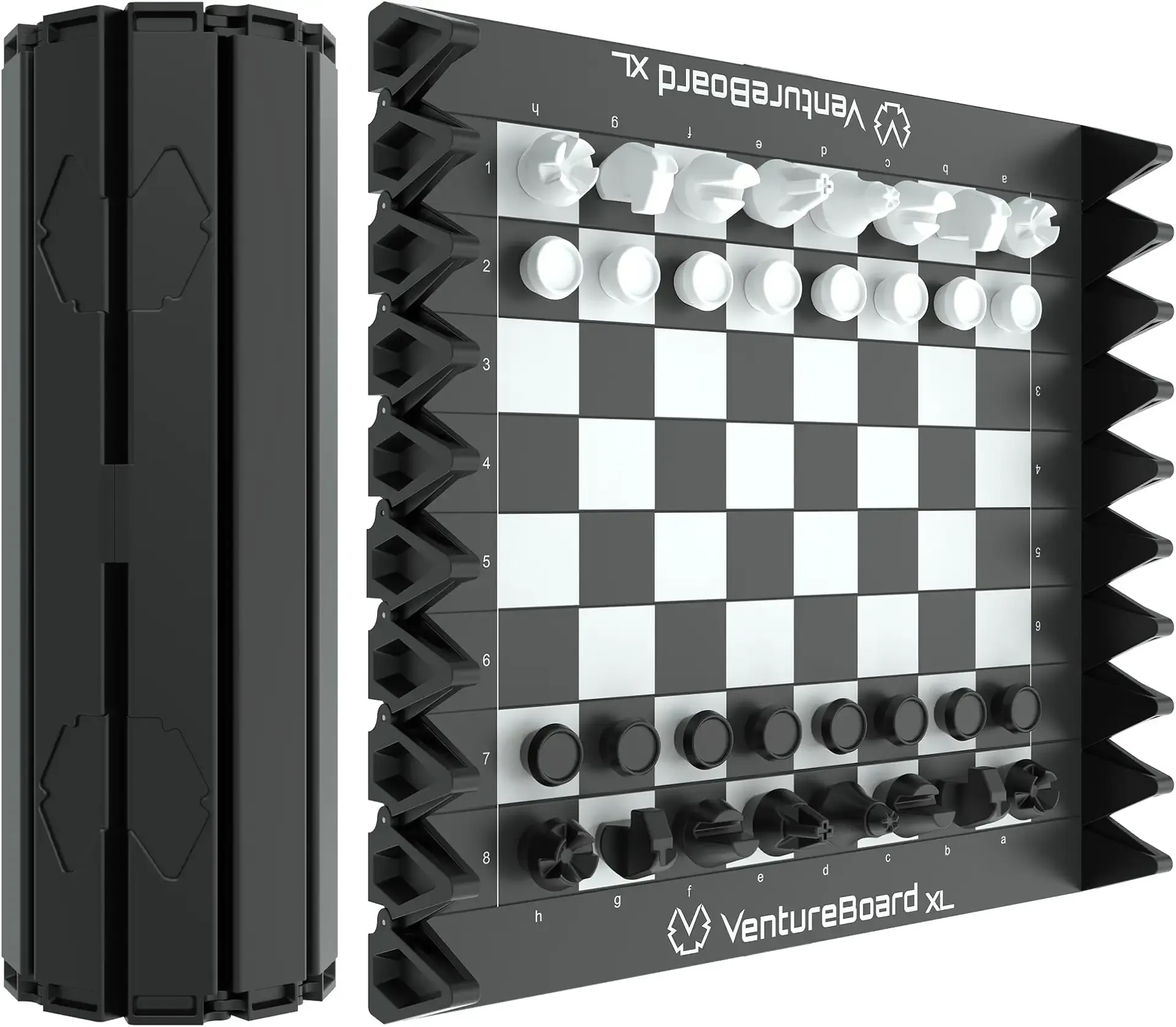 VENTUREBOARD XL Full-Size 10 Inches Magnetic Unique Chess Set Board Game - Folding Board, Travel Chess Board Game Pieces - (Black/Grey)